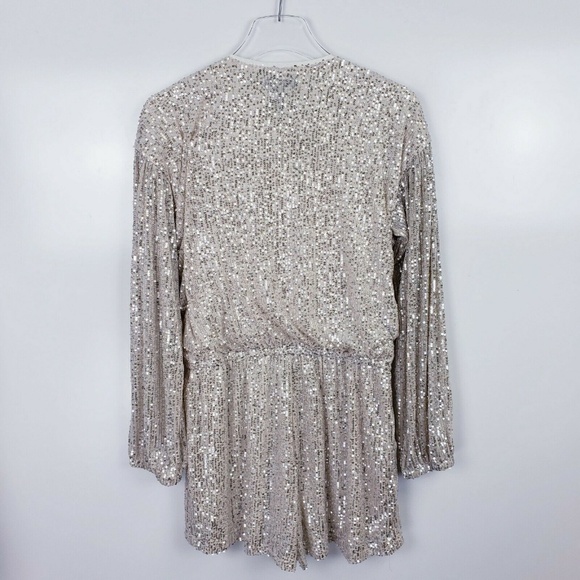 Aqua Long Sleeve Sequined Crossover Romper Small - Picture 3 of 8